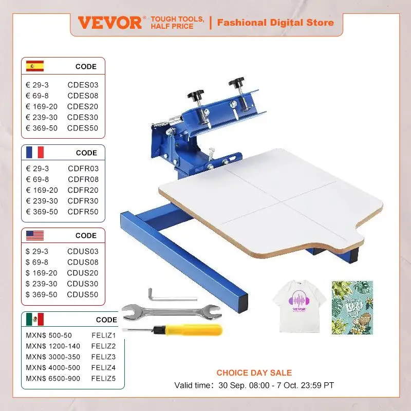 

VEVOR 1 Color 1 Station Silk Screening Screenprint 54x45cm Press Screen Printing Machine Adjustable Tension for T-Shirts DIY