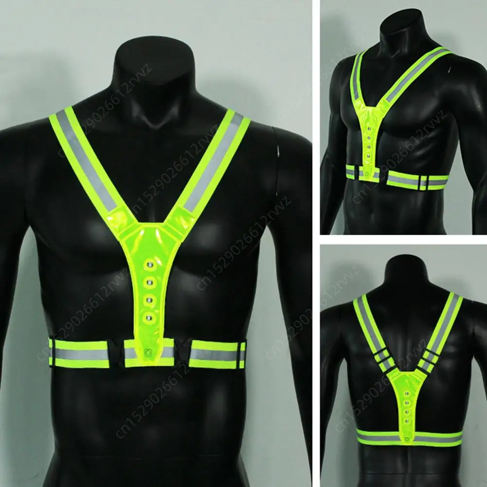 Cycling Reflective Safety Vest LED Light Up Running Vest Adjustable Elastic Electric Scooter Flashing Warning Lights Vest