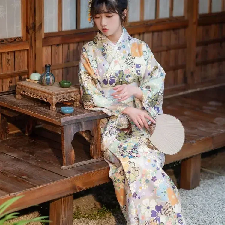 Japanese Traditional Kimono Cardigan Women Dress Bath Robe Yukata Geisha Cosplay Clothing Asian Performance Photoshooting