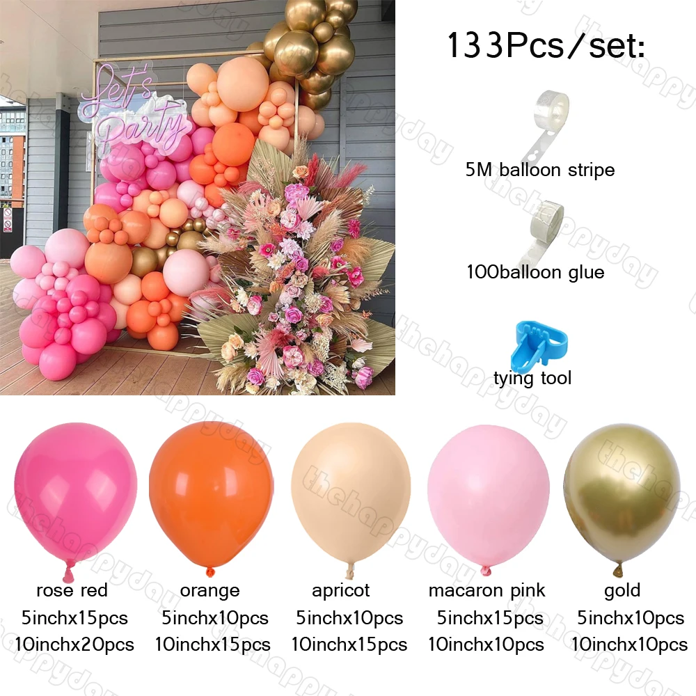 1Set Rose Red Pink Gold Balloons Garland Arch Kit Princess Birthday Balloons Wedding Girl 1st Baby Shower Party Decorations