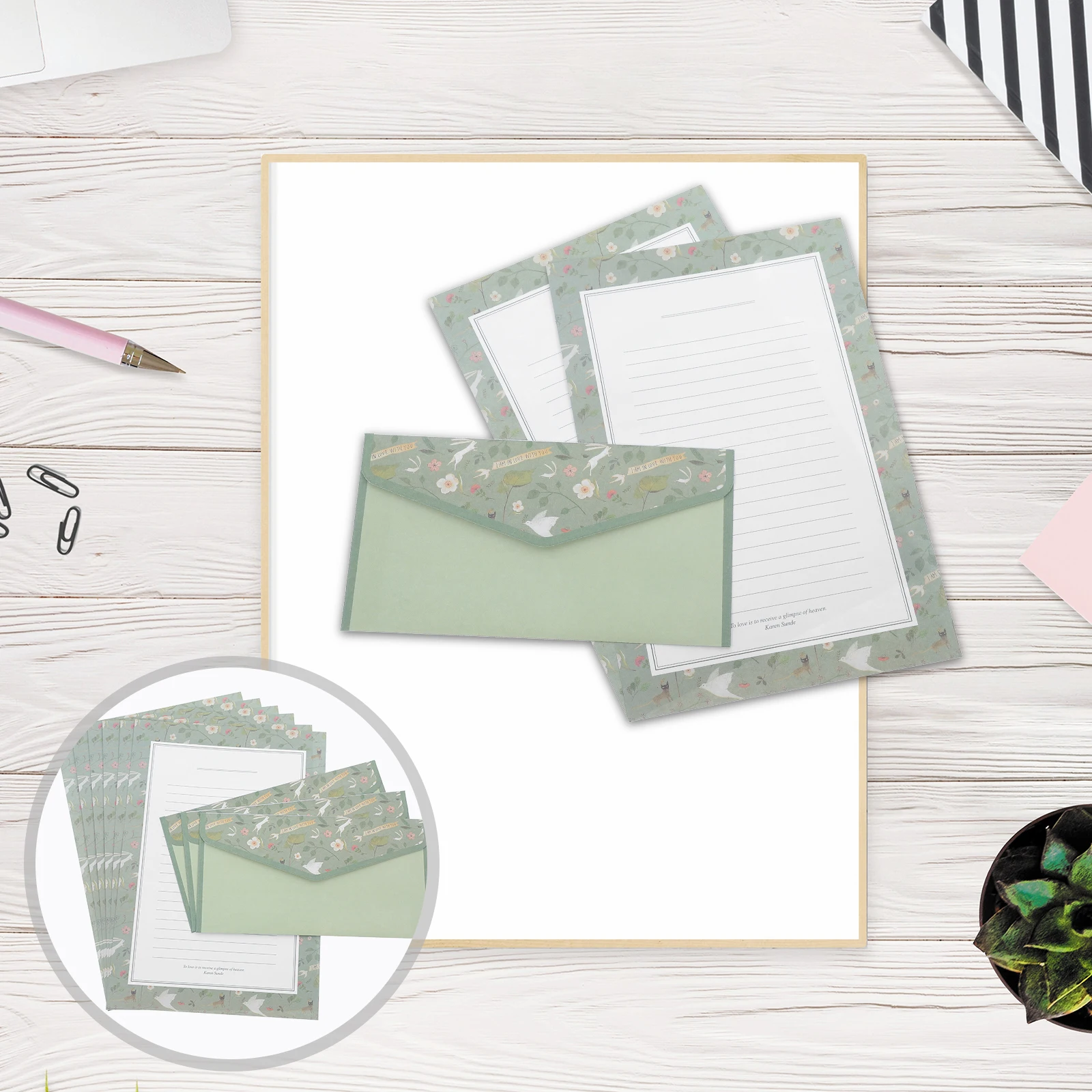 

Letter Paper Envelop Package Japanese Stationery Supplies Mint Color Writing Kit Lined Envelopes