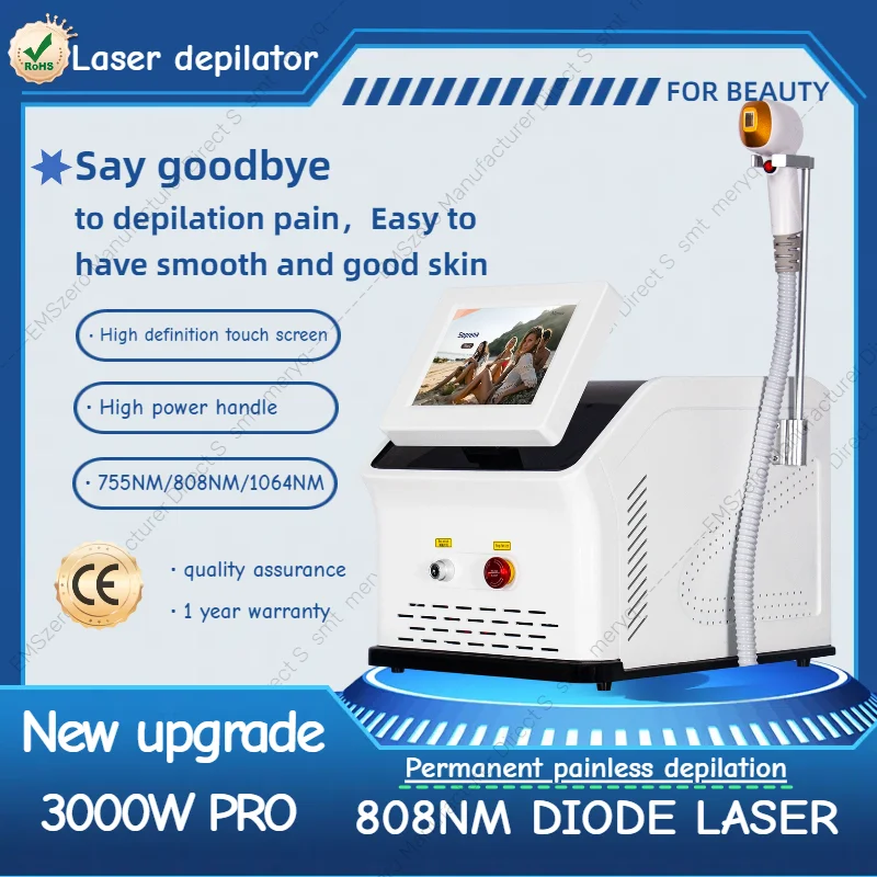 

New professional 3000W diode laser hair removal instrument with three wavelengths of 755 808 1064NM permanent painless rapid hai