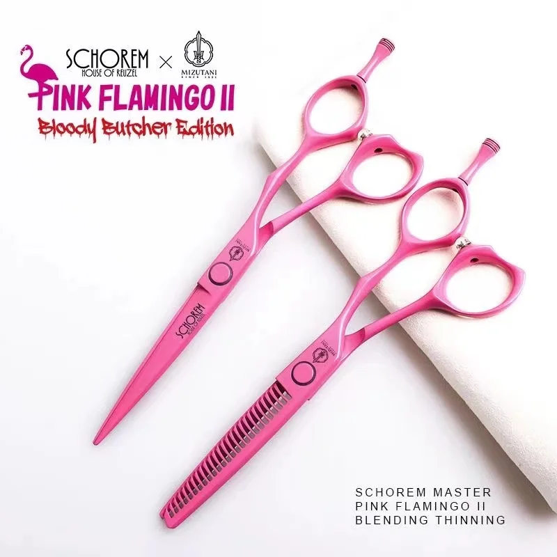 Professional 440C Barber Scissors 6.0-inch High Quality Pink Flamingo Scissors Straight Scissors Seamless Scissors