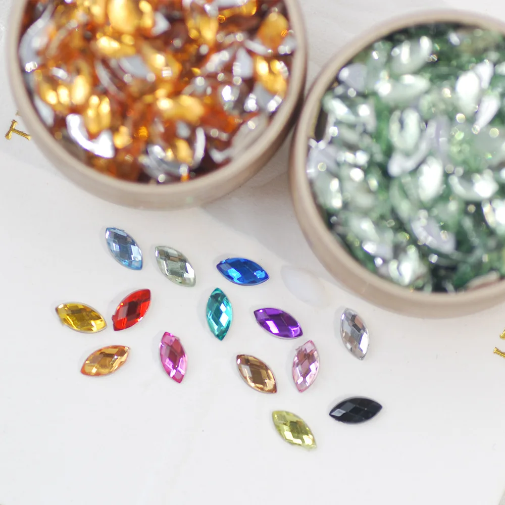 100Pcs Flat Back Marquise Cabochon Rhinestones Acrylic Gems for Phone Case, Hair Clip, Cream Glue DIY Jewelry Making Accessories