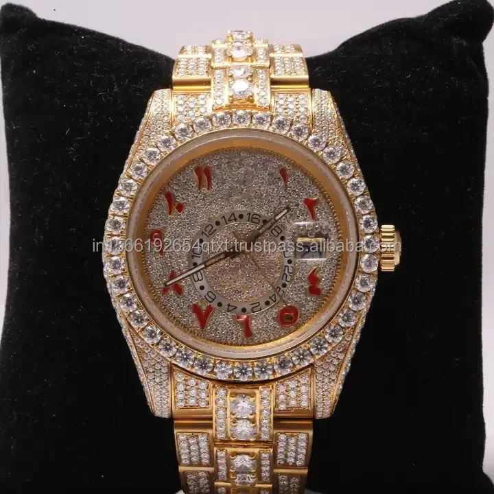 full diamond customize vvs with gra certified hip hop gold case skeleton couple stainless steel ladies s925 moissanite watch