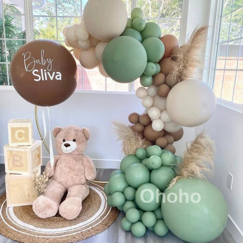 Beige Brown Coffee Green Balloon Garland Arch Kit Baby Shower Decoration Kids Birthday Balloon Wedding Party Baptism Christening