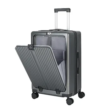 Travel Koffer Trolley Koffer Vooropening Aluminium Frame Zakelijk Instappen Rollende Bagage Met Bekerhouder Wachtwoord Koffer