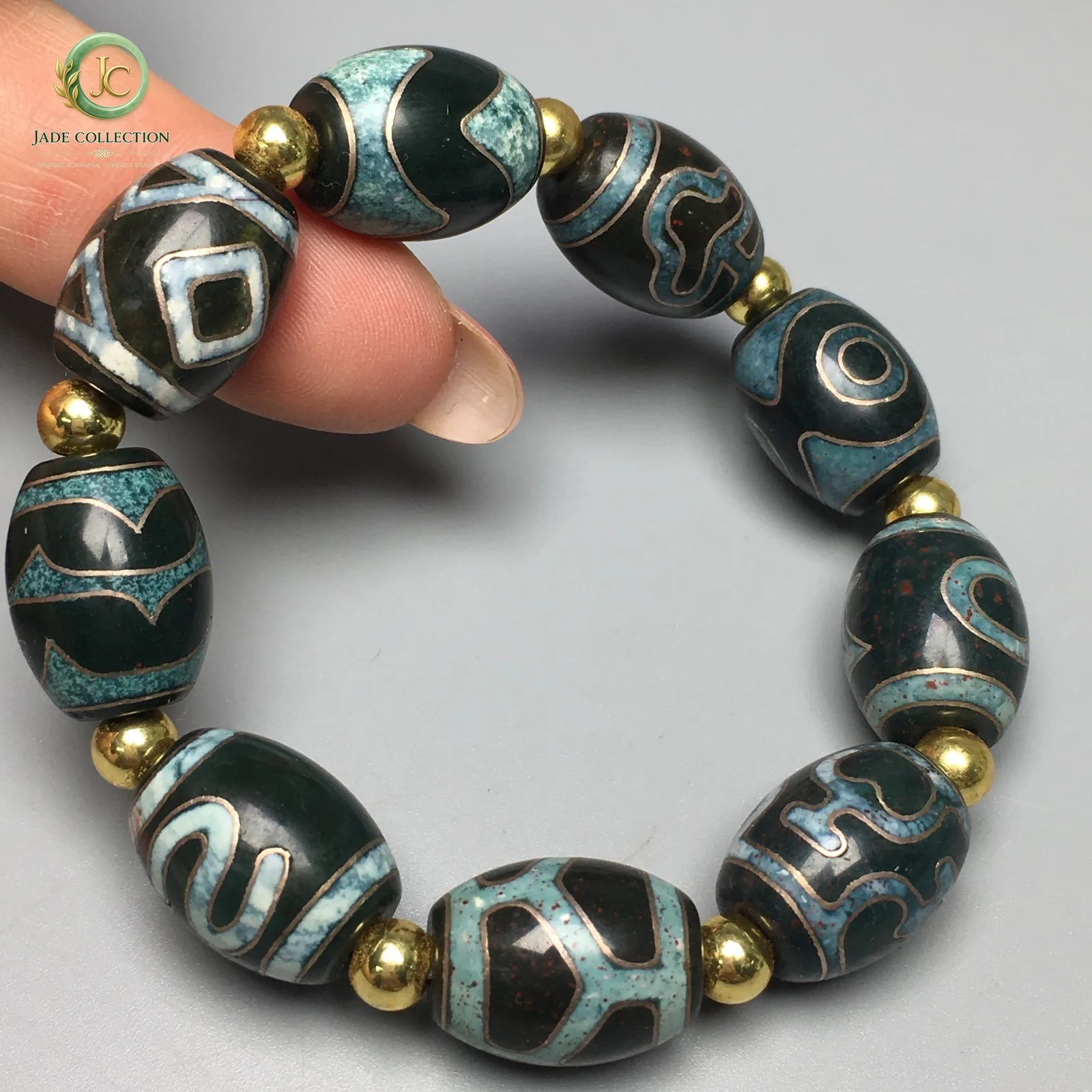 Tibetan Buddhism Agate Inlaid Silver Wire Aquarius Totem Dzi Bead Pendant P1174
