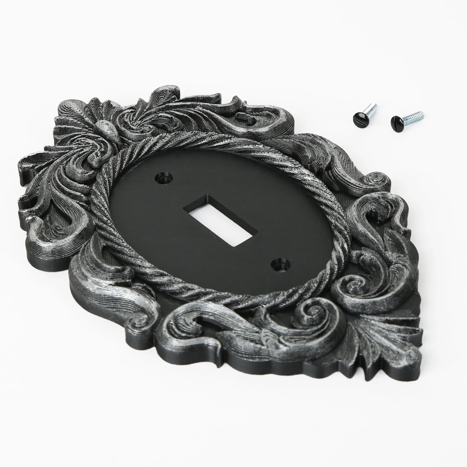 Cross-border Vintage Black Silver Oval Scroll Carved Switch Outlet Plate Cover, European Baroque Aged Embossed Wall Decor Frame
