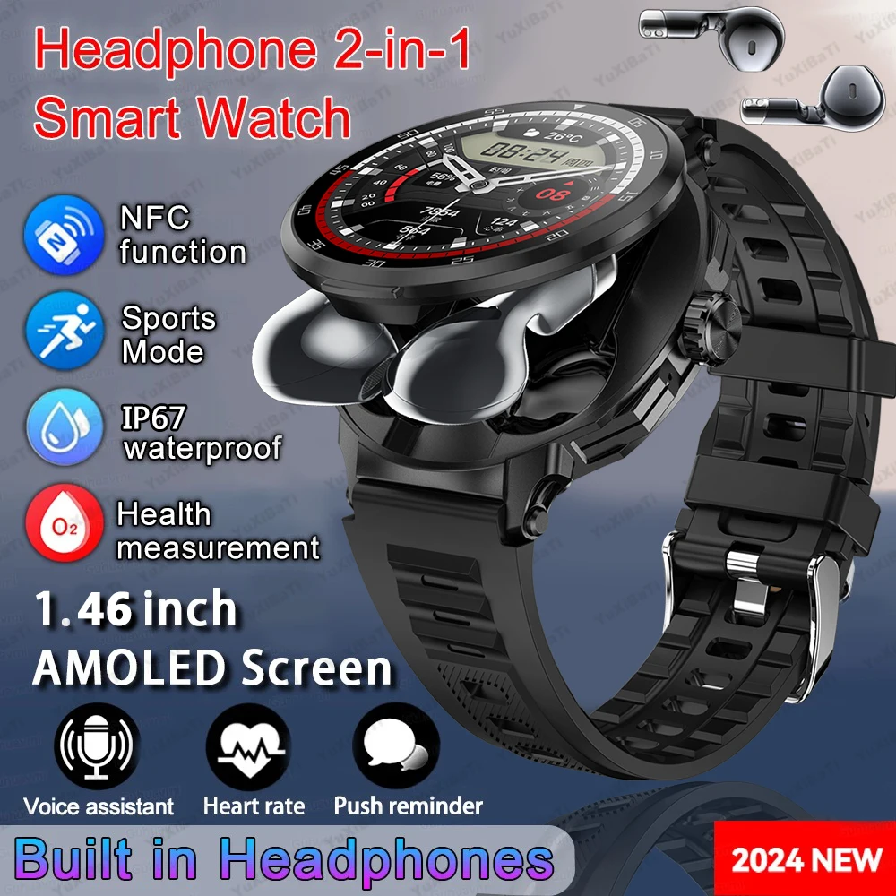 New upgrade 2-in-1 Earphone Smart Watch Men Women NFC Bluetooth Call Health Monitoring For Huawei Xiaomi Android IOS Apple Phone