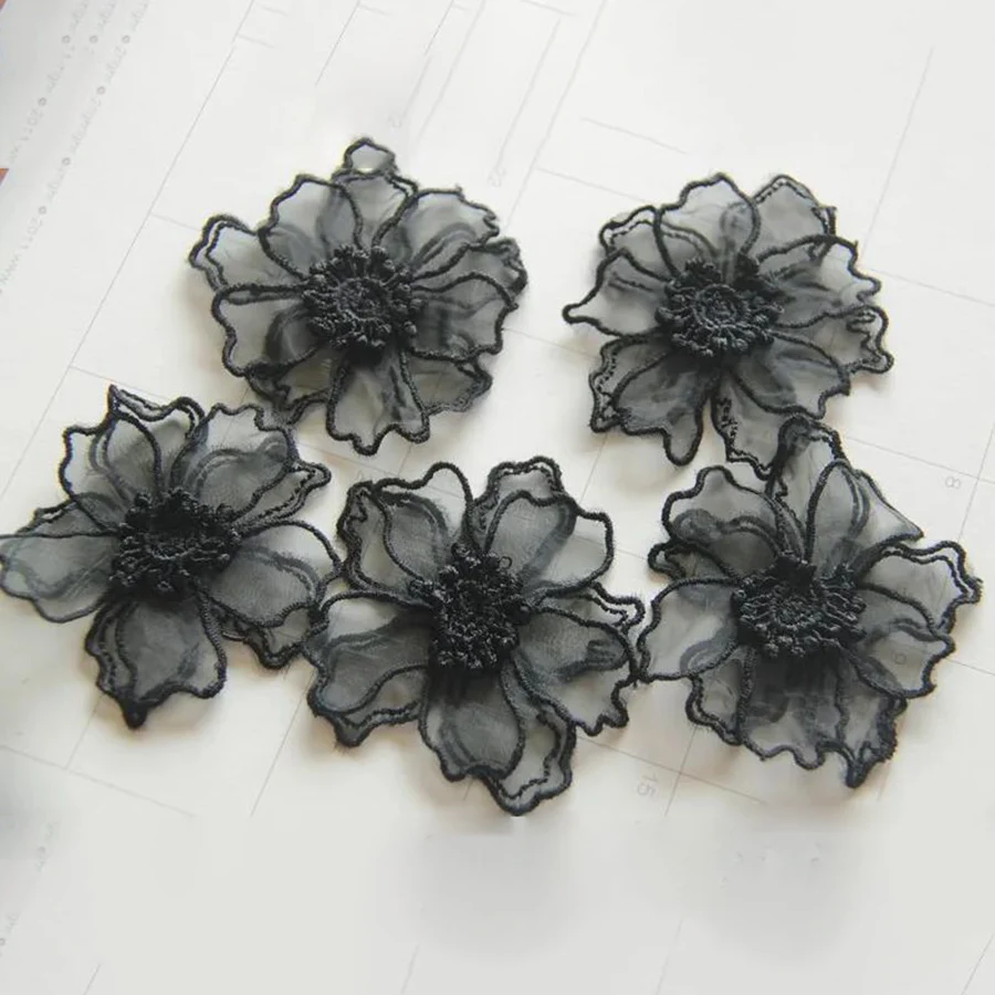 5Pcs Double Layer Lace Flower Applique Embroidered Patches Rpair For DIY Handmade Craft Wedding Dress Decoration 6.5CM Wide