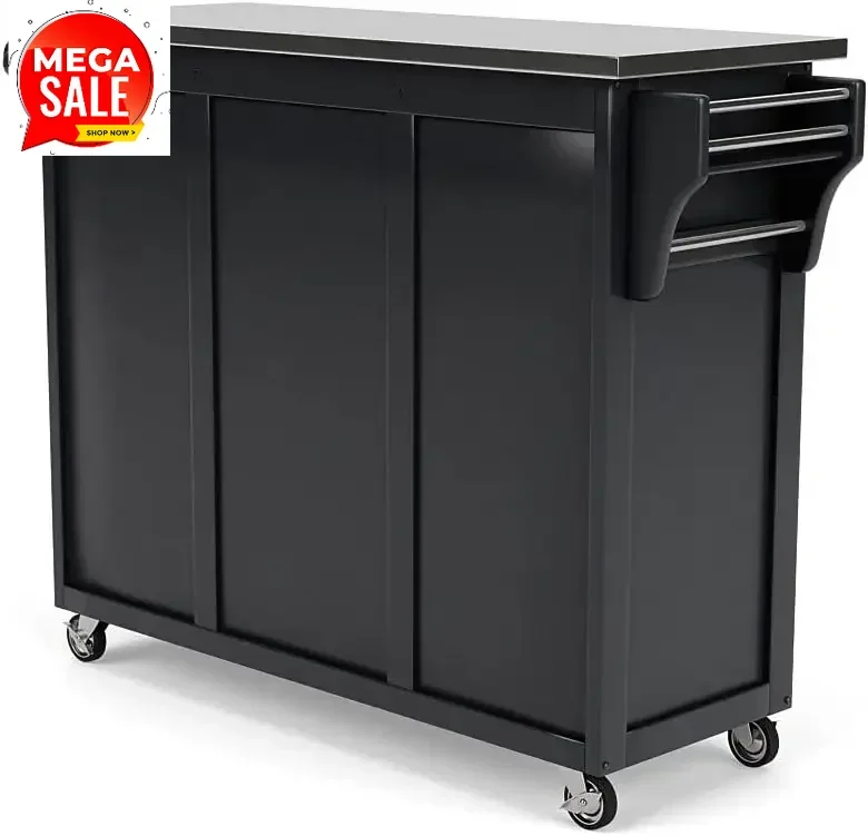 Hot-selling[Best Seller!]Home Styles Large Mobile Create-a-Cart Black Finish Two Door Cabinet Kitchen Cart with Stainless Steel