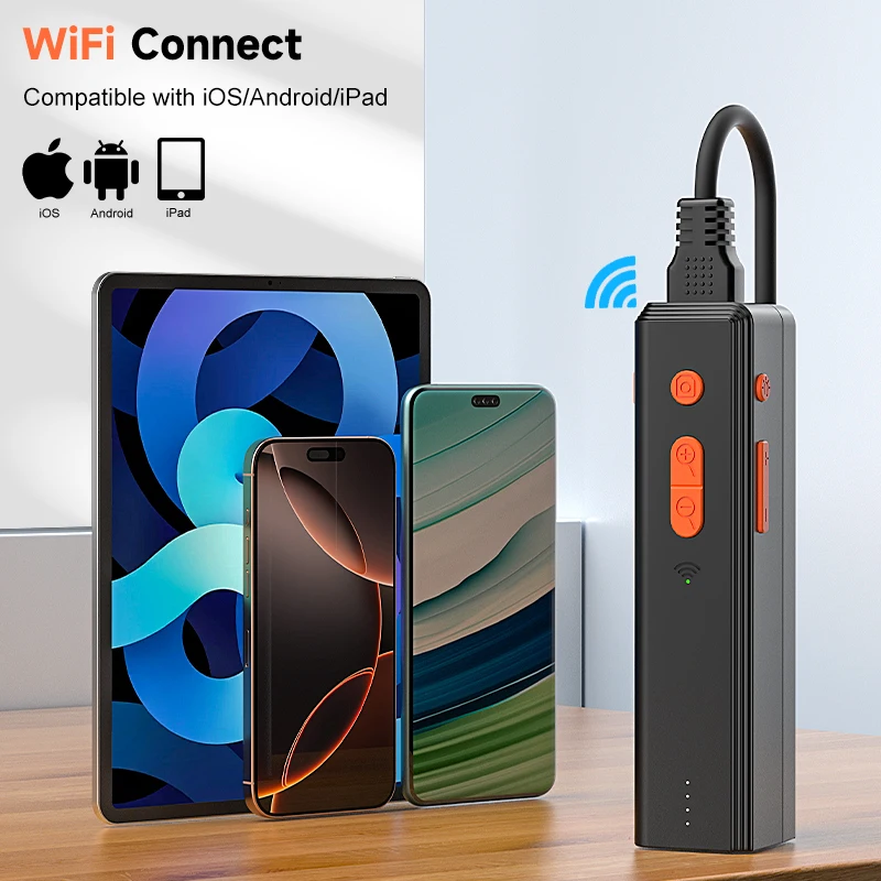 3.9MM Borescope 8MM Camera 1080P HD WiFi Industrial Endoscope for IPhone/Android Split Design IP67 for Inspection Piping Sewer