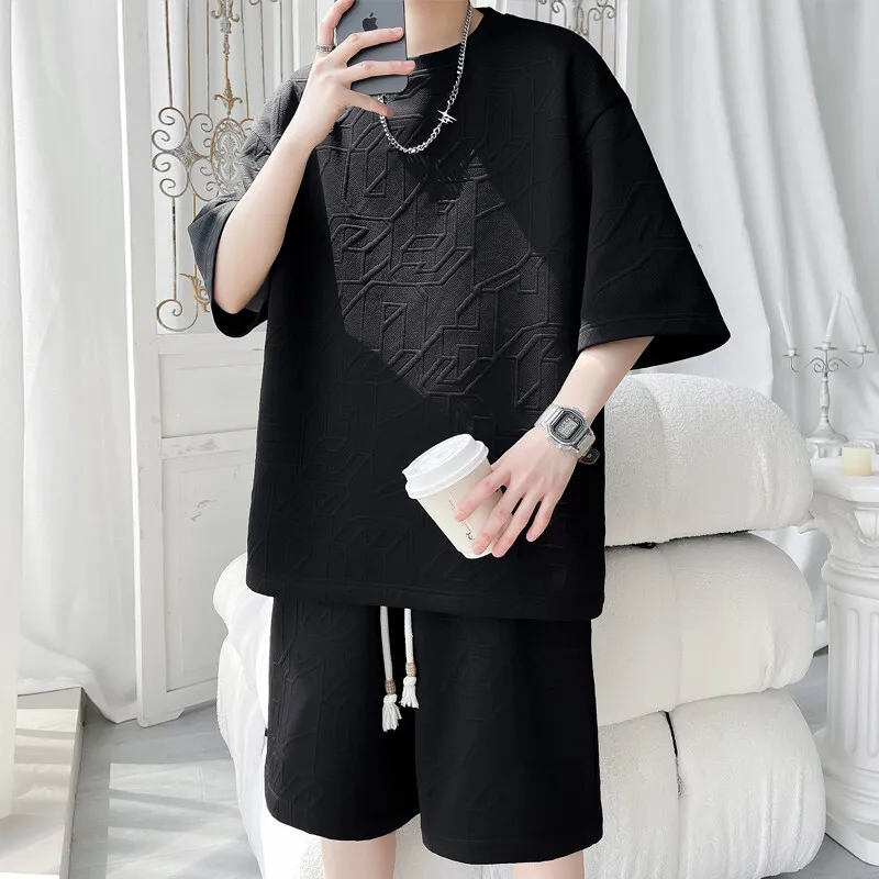 

Men's Casual 2-Piece Sportswear Set Streetwear Fashion Tracksuit T-shirts and Shorts Camping Clothes Beach Pant New Beachwear