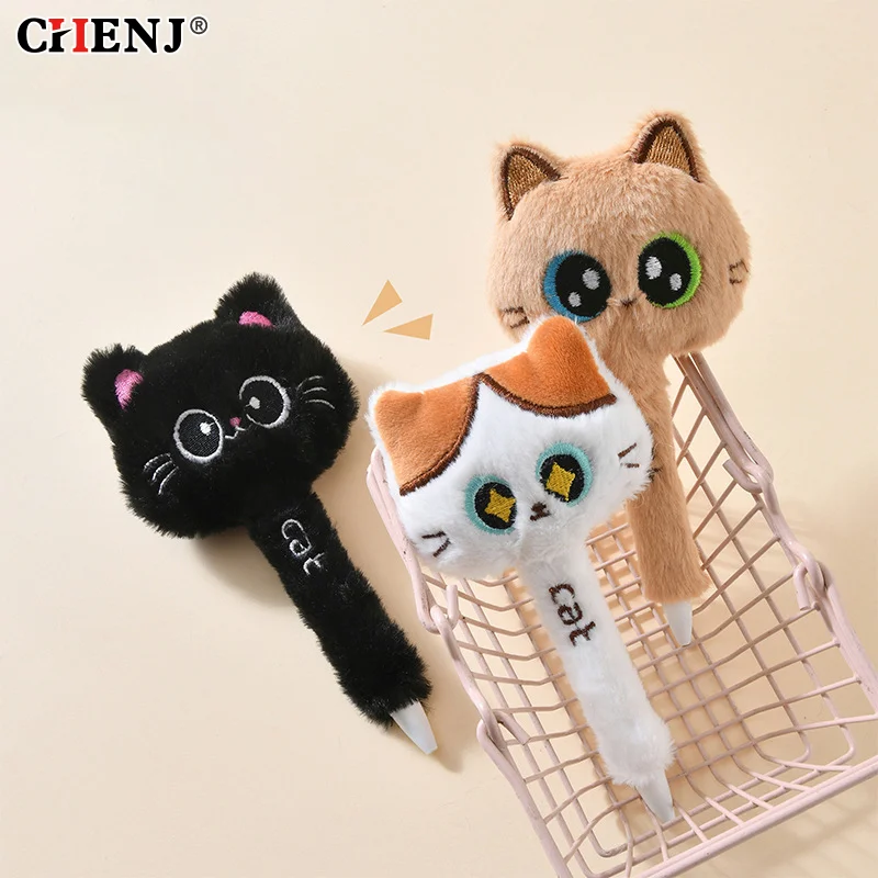 

Creative Cute Cat Style Plush Gel Pens 0.5mm Black Quick-drying Click Pen For School Office Writing & Signature Stationery Gifts