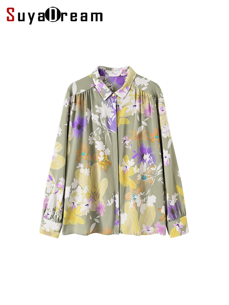 

SuyaDreamm, женская блузка с цветочным принтом, отложной воротник, из натурального шелка, 92% шелк, 8% спандекс, элегантный топ Весна-Лето 2026