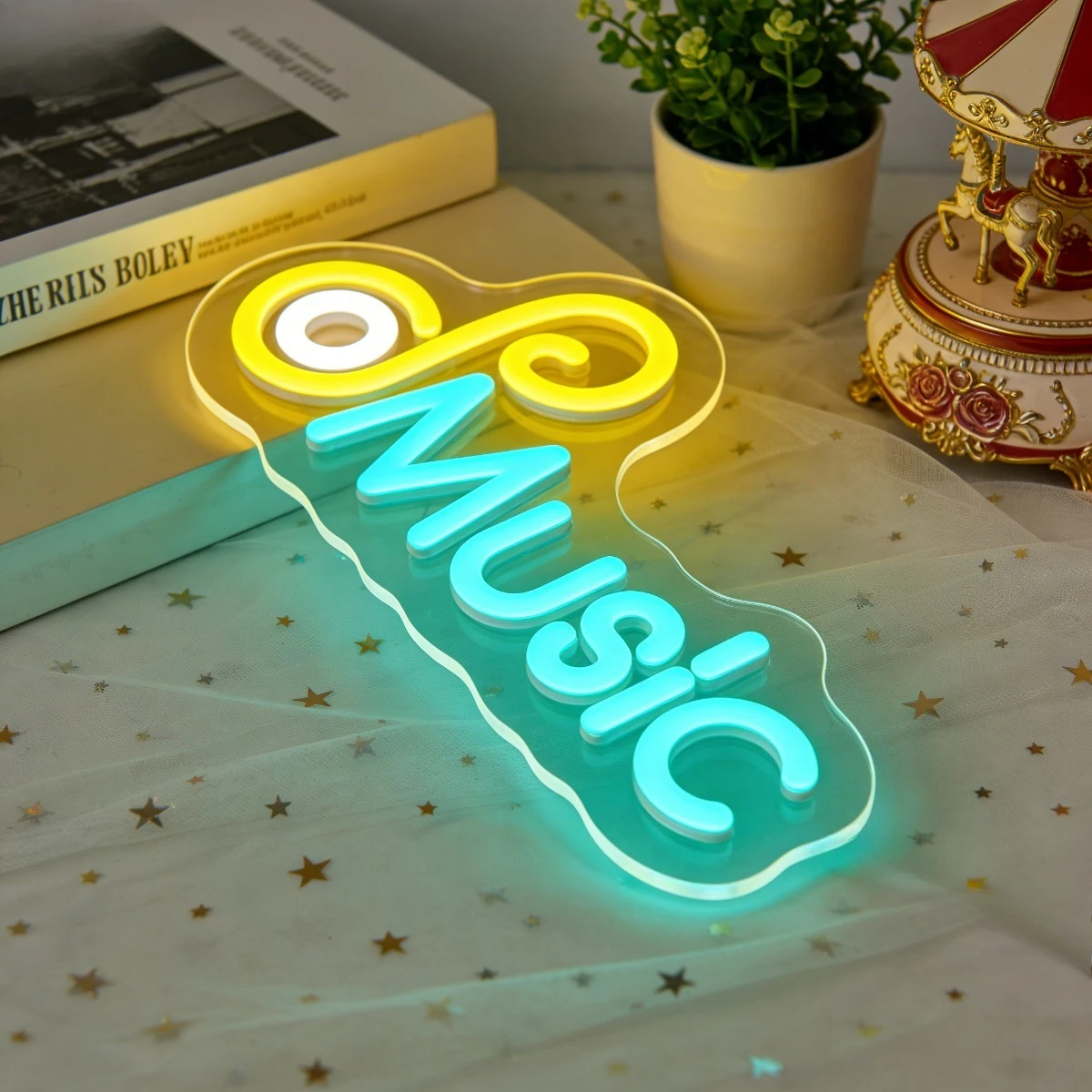 

Неоновая LED-вывеска «Музыка» для декора спальни, гостиной, бара, кафе. Подарок для любителей музыки. Атмосферное освещение. Тематика: Искусство и ремесла.