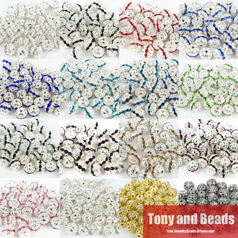 ( 20Pcs=1Lot ! ) 10MM Copper Material Silver Plated Crystal Rhinestones Spacer Loose Charm Beads For DIY Jewelry Making No.RB14