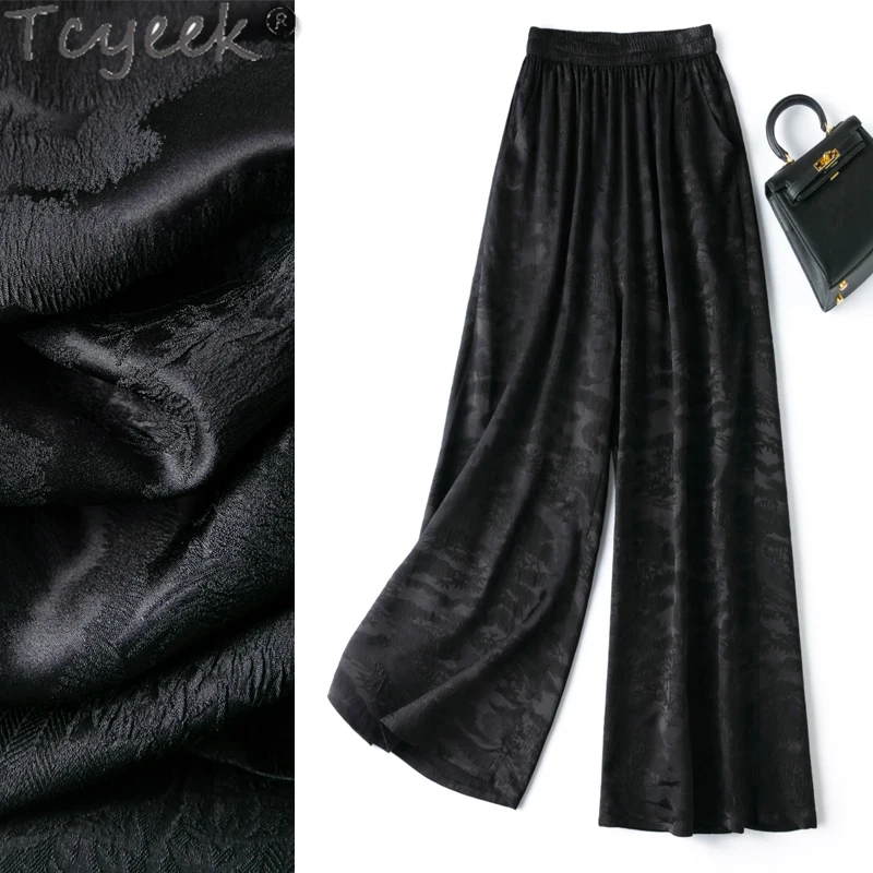 

Tcyeek 30Mm Mulberry Silk Pants Women Fashion Long Pants 50% Real Silk Black Pants Wide Leg Woman Trousers Pantalones Mujer