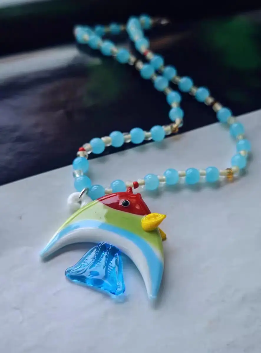 Handmade Murano Glass Colorful Fish Pendant With Bead Chain Necklace For Women Glass Jewelry Wedding Party Girl Loves Gifts