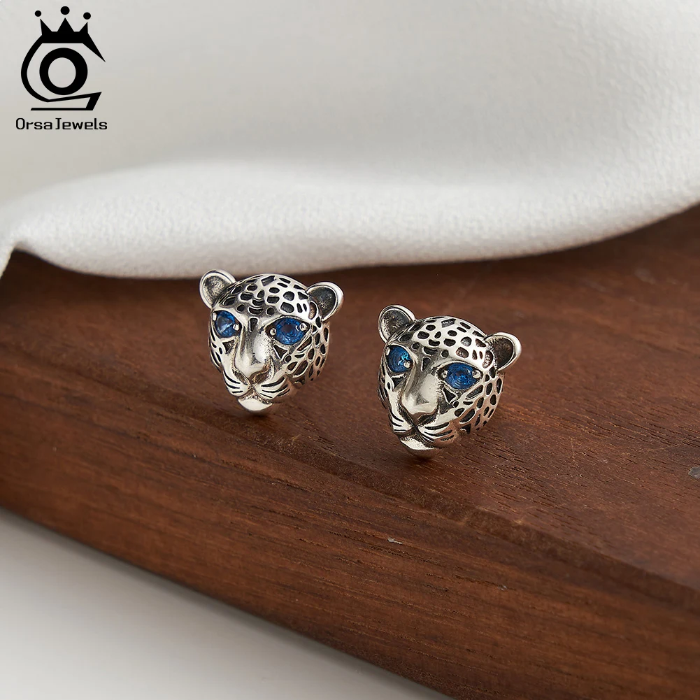 ORSA JEWELS Animals Leopard Zirconia CZ Stud Earring 100% 925 Sterling Silver Punk for Women Men Jewelry Gift Dropshipping SE406