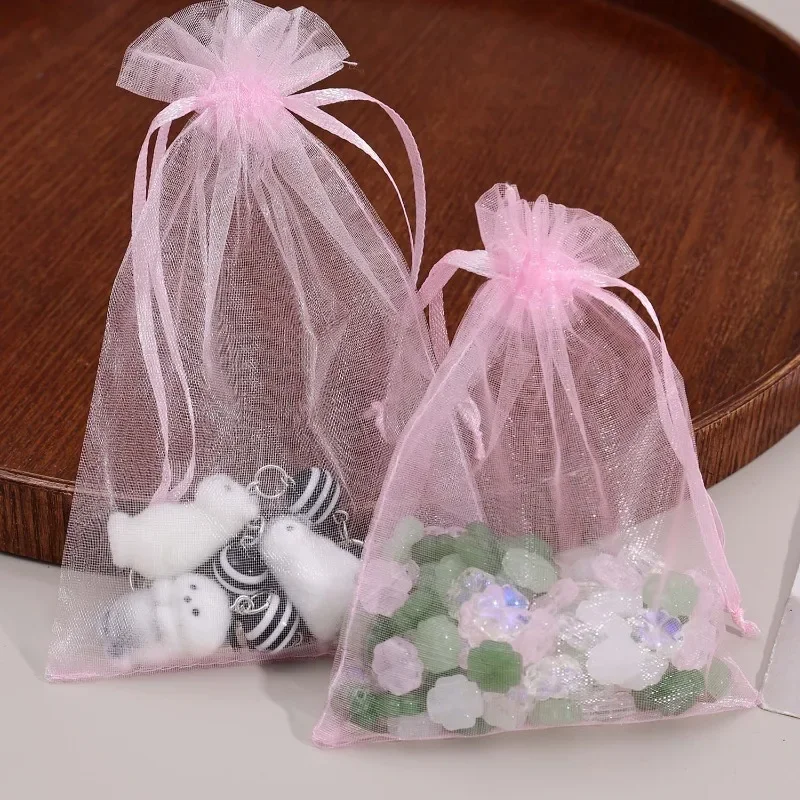 10-100pcs Multi Size Organza Jewelry Packaging Bags Pink Storage Wedding Drawstring Pouches Gifts Storage Organza Bag Wholesale