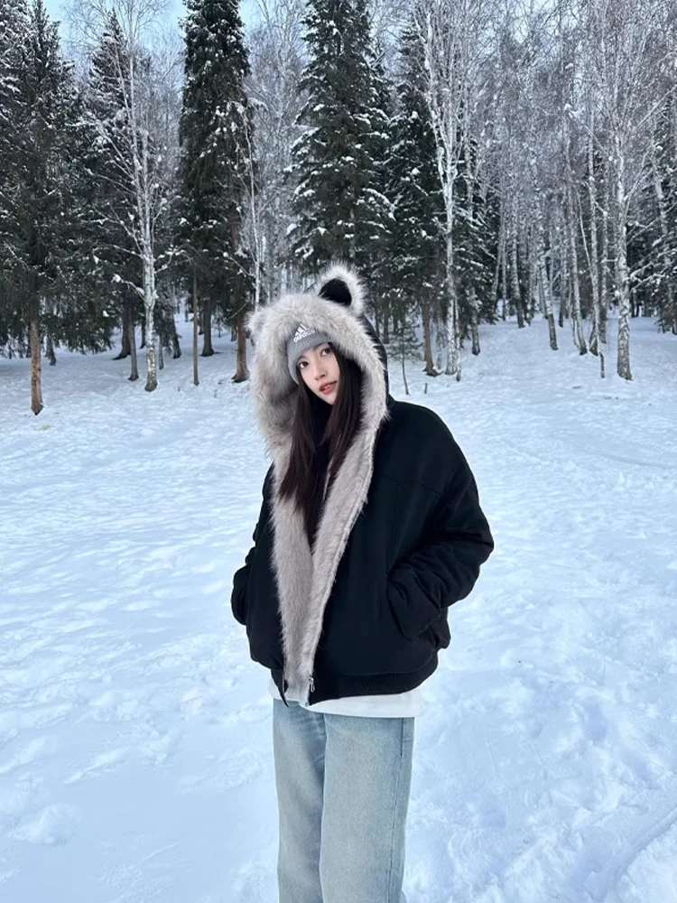 سترة سميكة على الطراز الأمريكي مع قلنسوة معطف مبطن للرجال والنساء للخريف والشتاء ملابس قطنية دافئة للزوجين بنمط نسر الجبال #4