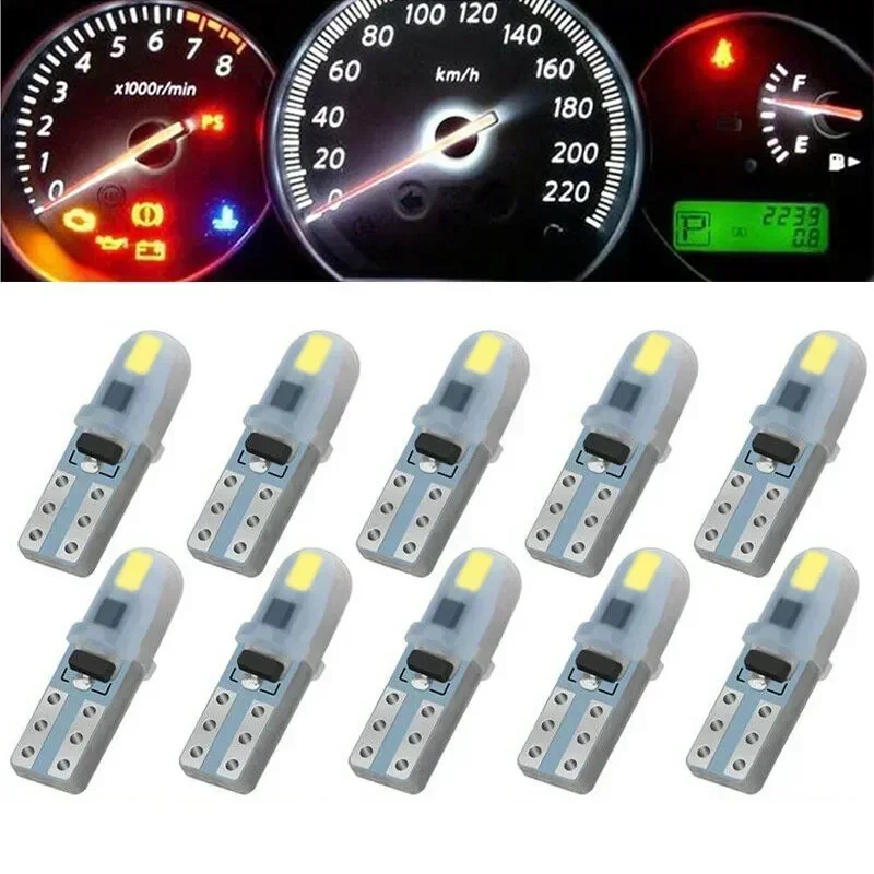 

10 Pcs Car Light Bulb T5 Car Led Dashboard Light Makeup Light T5 3014 2SMD 3D Astigmatism Indicator White Light Car Accessories