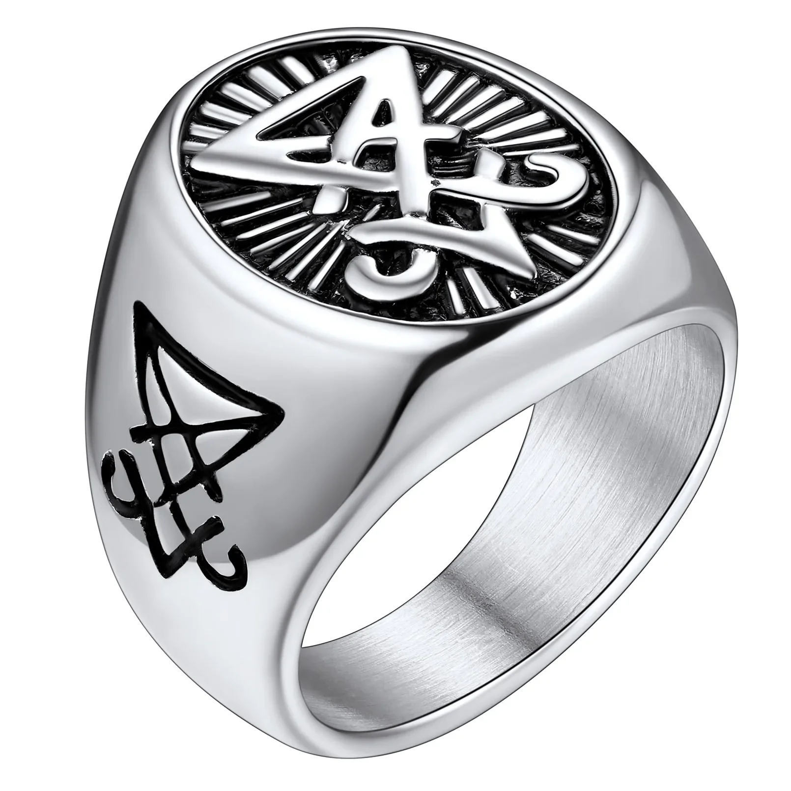 ChainsPro Satanic Jewelry Baphomet Goat Ring Sigil of Lucifer Satan Symbol Seal Ring Men Women Size 7-14 CP775