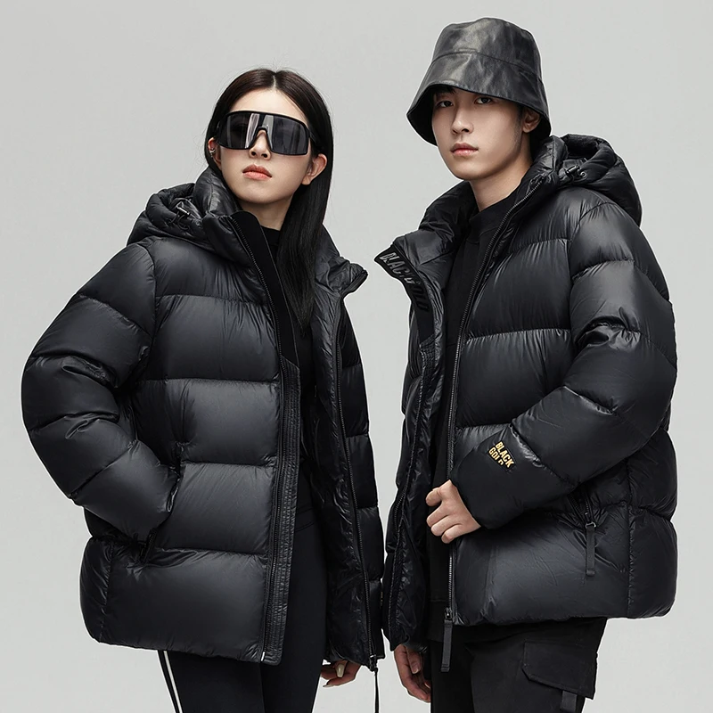 

Winter Men's ort Thiened Removable Cap Durable Water-Resistant ex Faionable Workwear Sle Bla Gold down Jaet