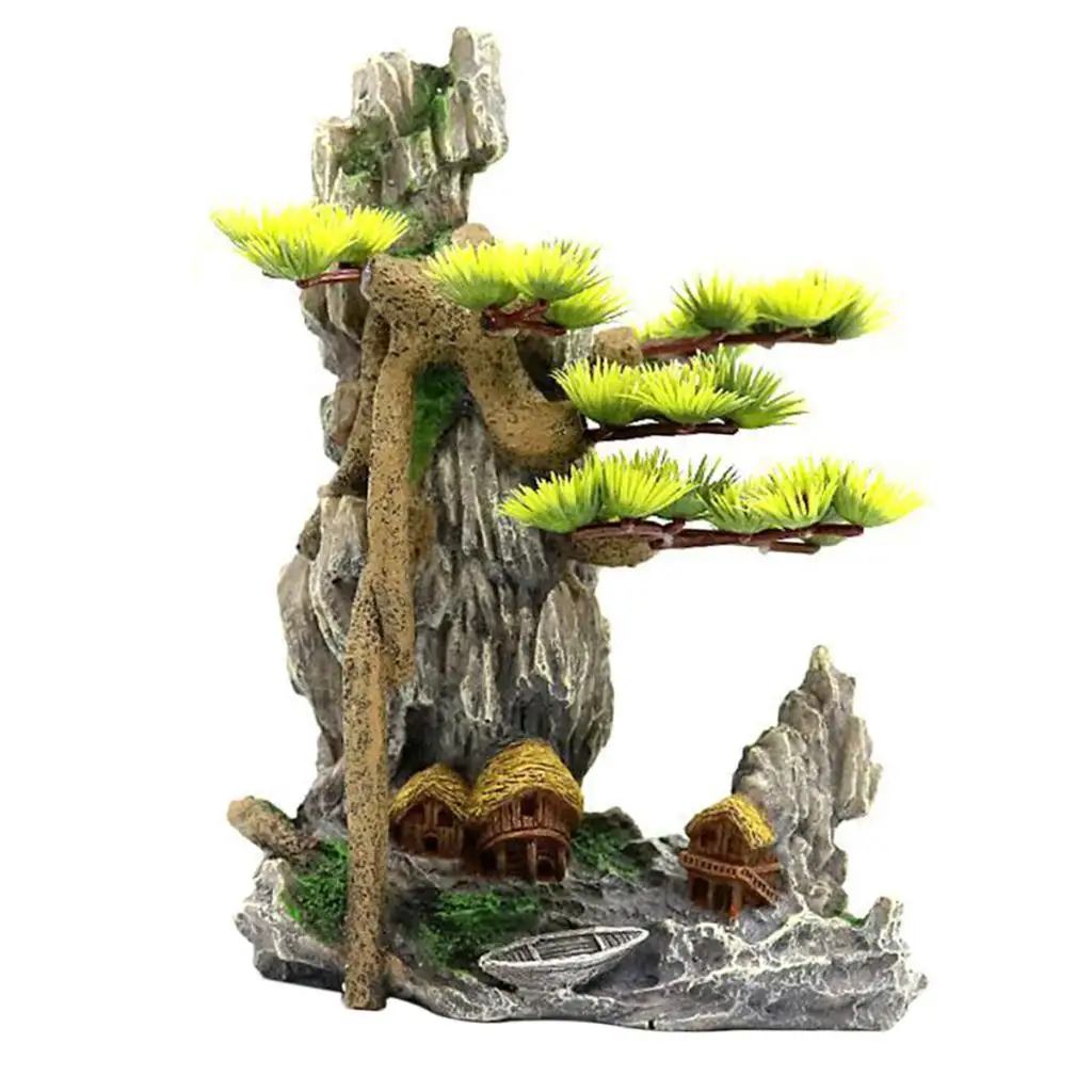 Fish Tank Decorations Resin Mountain and Several Trees Model Aquarium Ornament Aquatic Figurine Landscape Decor