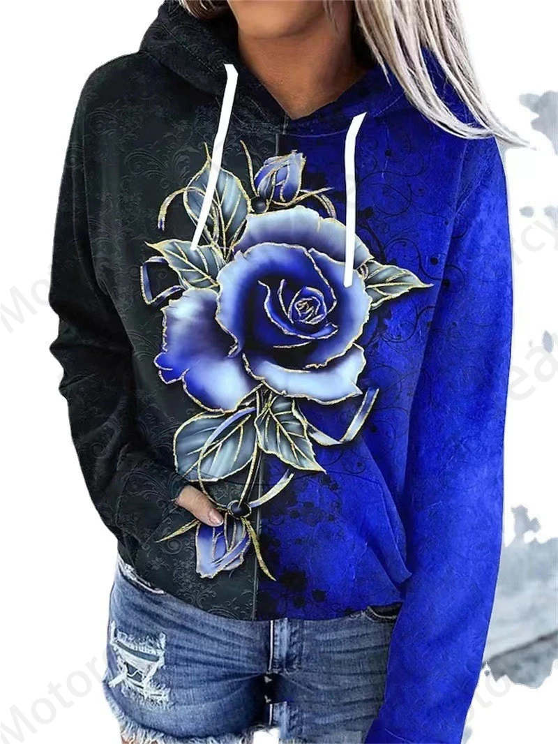 Rose Floral 3d Print Hoodie Women Fashion Oversized Hoodies Women Sweats Flower Coat Sweatshirt With Pocket Pullovers Sudaderas