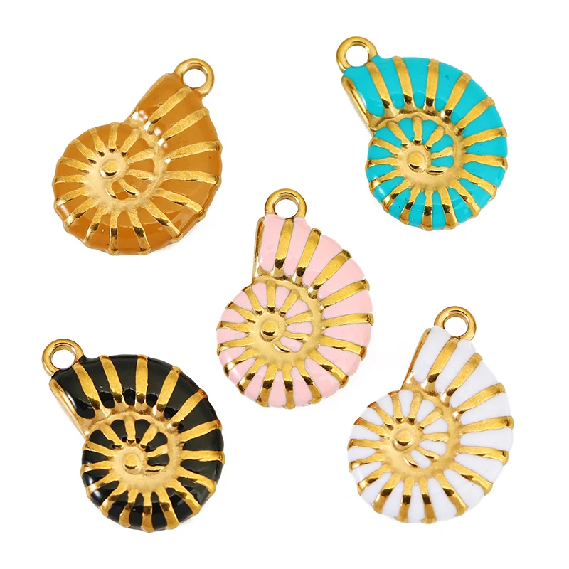 4pcs Stainless Steel Colorful Conch Charm Summer Blue Ocean Enamel Pendant for DIY Necklace Bracelet Jewelry Making Accessories