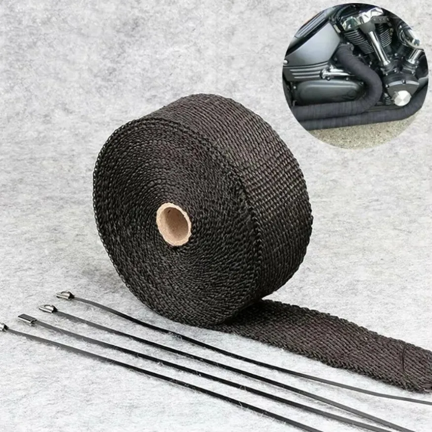 5M /Roll Motorcycle Exhaust Thermal Tape Header Heat Wrap Manifold Insulation Tapes Resistant Fiberglass Heat Wrap +4 Ties Kit image 3