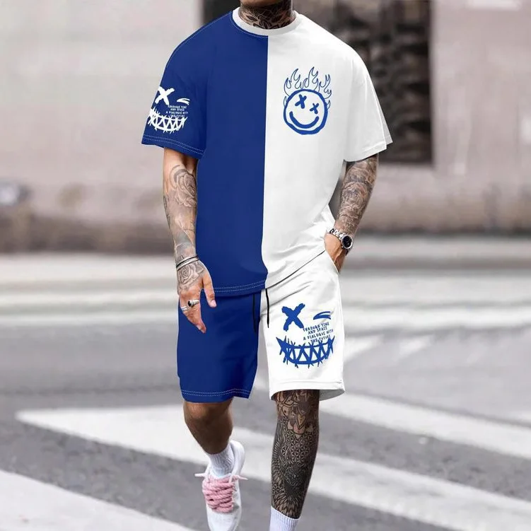 

2025 Mens Summer Fashion Short Sleeve T Shirt Set Crewneck Sportswear with 3D Print Daily Casual Street Outfit