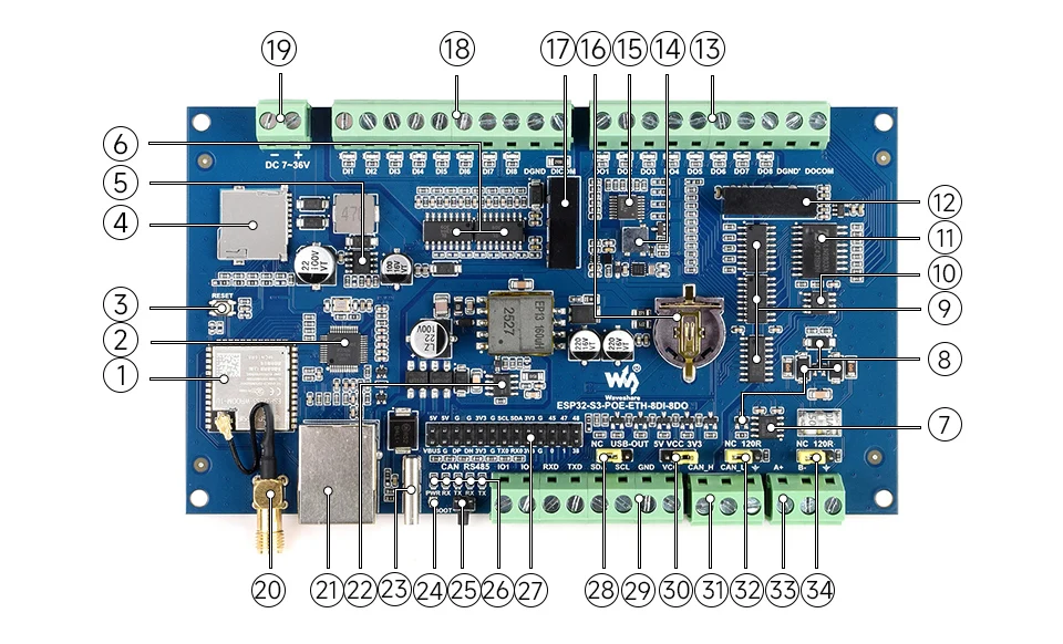 Industrial ESP32-S3 Control Board With 8-Channel Digital Input & Output, Built-in Xtensa 32-bit LX7 Dual-core Processor