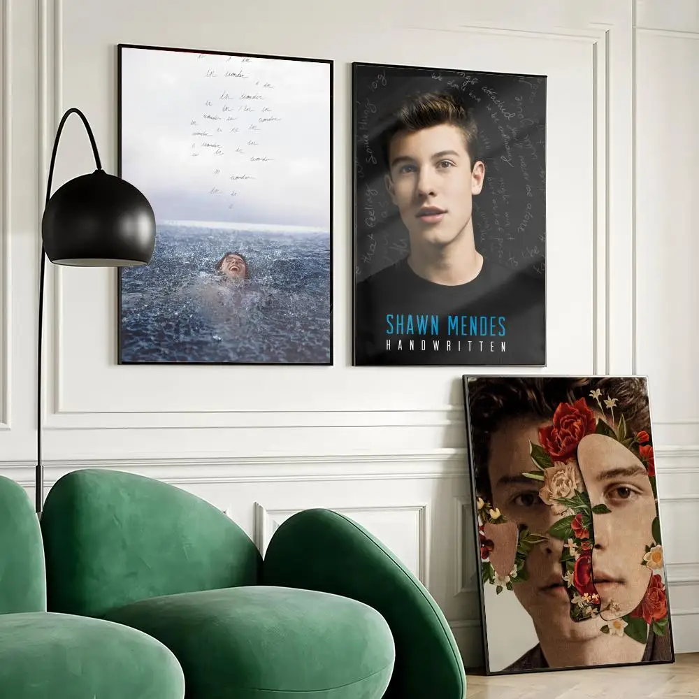 S-Shawn Mendes SINGER Poster Waterproof Wall Art Sticker for Home Bar Decoration, Self-Adhesive Room Wall Decor Mural