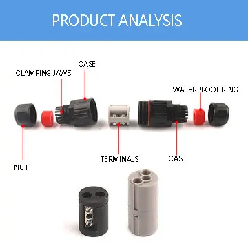 IP68 Electrical Waterproof Connector Wire Cable 2/3Pin Outdoor Plug Straight Quick Push in Terminal block Conductor Connector