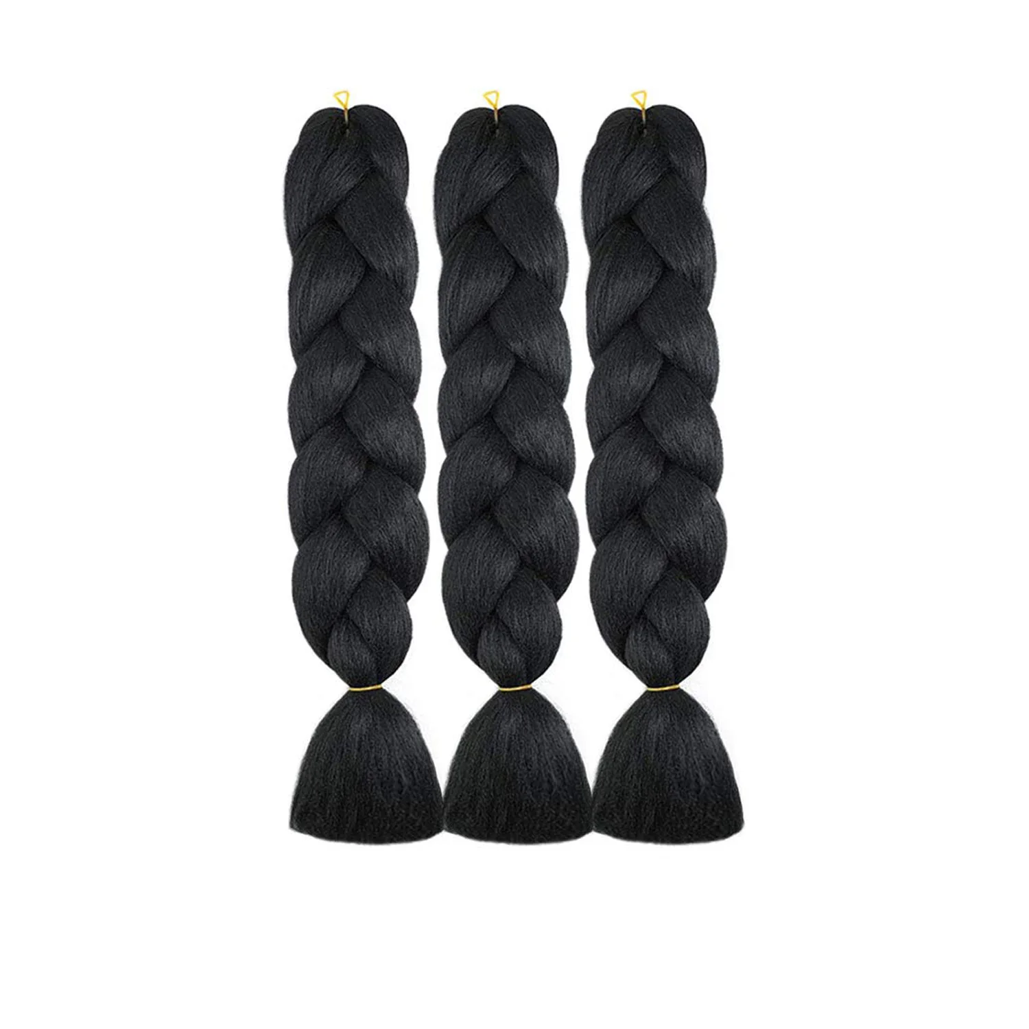 Ekstensi Rambut Kepang Jumbo 24 Inch Hitam, 3 Paket Rambut Kepang Crochet Twist Sintetis
