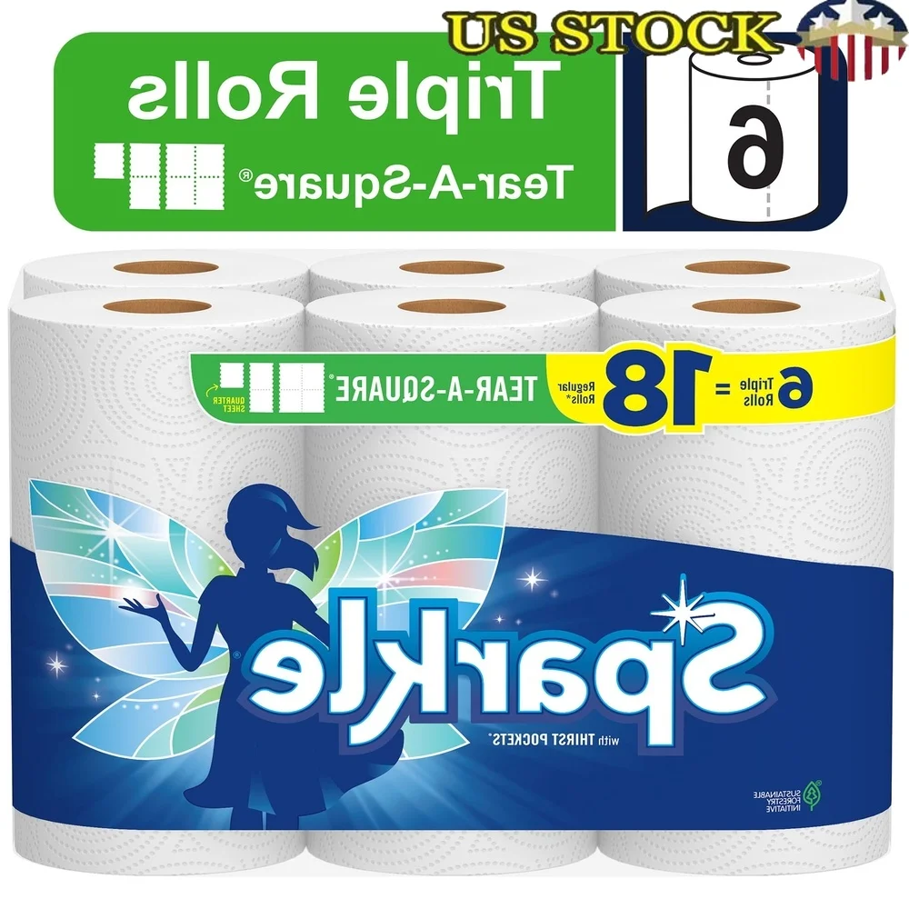 

Tear-A-Square Paper Towels 6 Triple Rolls 165 Sheets 2-Ply Absorbent Perforated Kitchen Household Clean-up Eco-Friendly 1-2-3
