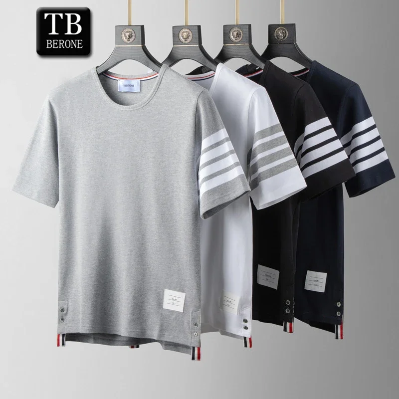 

TB BERONE Men's T-shirt Thom Brand Round Collar Cotton Waffle Four Bars Korean Version Of Sweat Breathable Leisure Short Sleeves