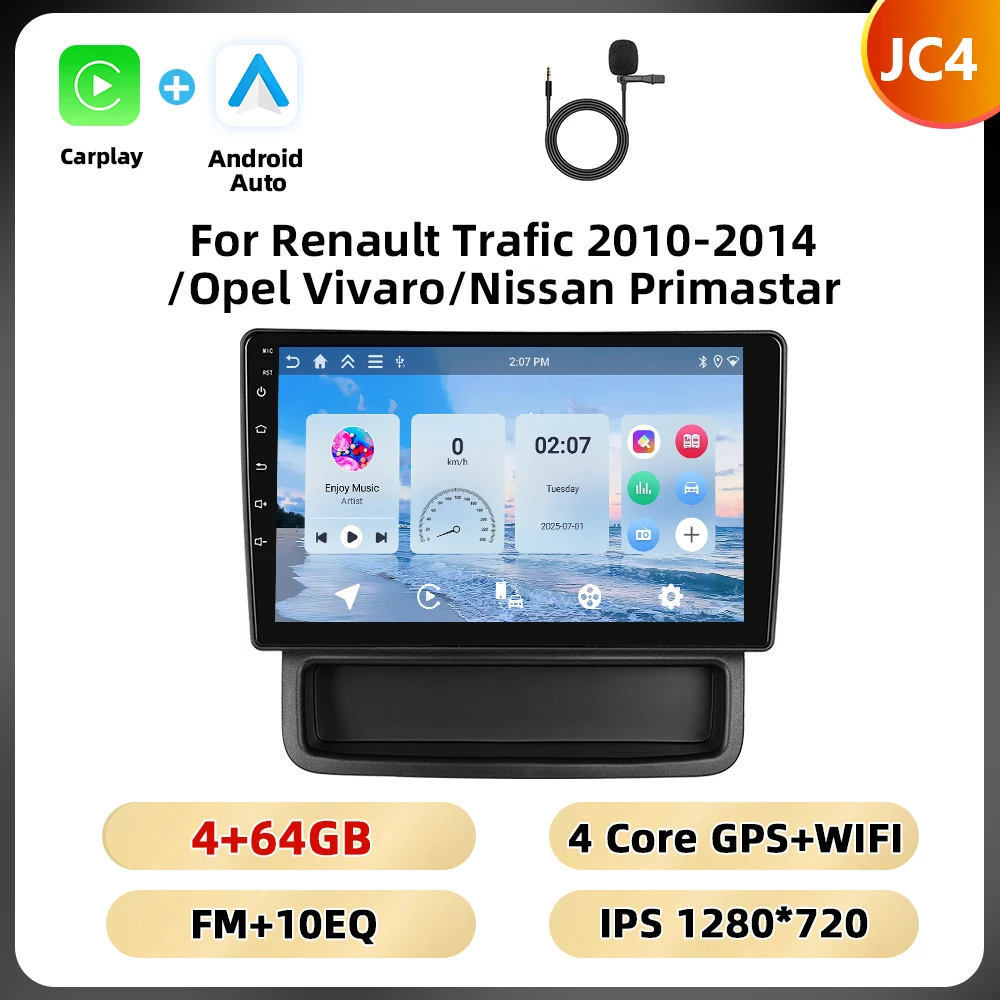 Podofo 10.1 ''8 Core Car Audio For Renault Trafic 2010-2014/Opel Vivaro/Nissan Primastar Carplay Android Auto Qualcomm DSP RDS