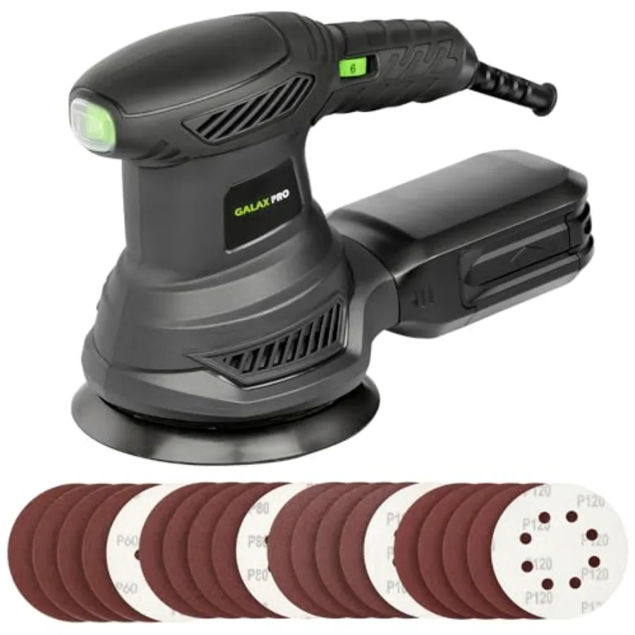 

Электрическая орбитальная шлифовальная машина 2.5A с 6 регулируемыми скоростями (6000-13000 об/мин), 4.9 дюйма, с 20 шкурками и 1 пылесборником