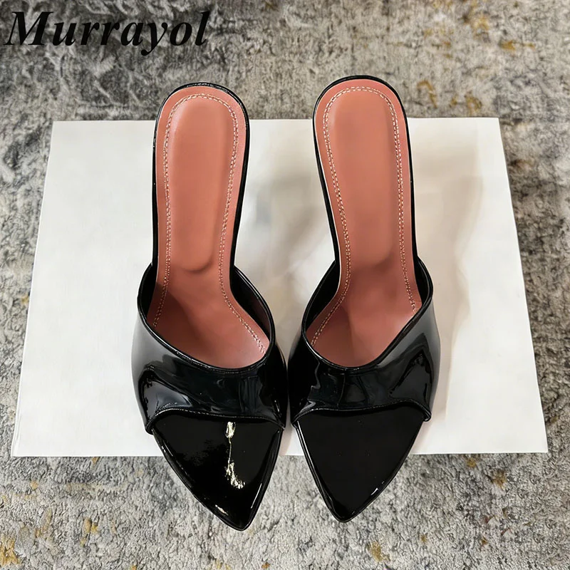 Slippers Pointed Toe Thin High Heels Sandalias Women Shiny Leather Sandals Lazy Stiletto Spring Summer Party Dress Shoes 2026