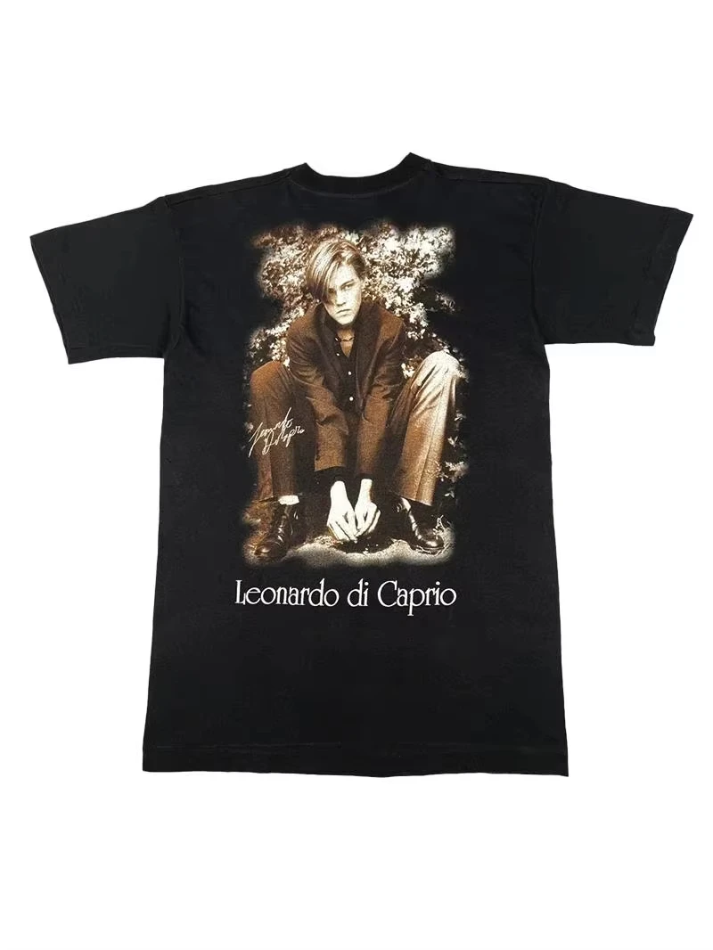 تي شيرت ليوناردو دي كابريو ليتل بليم أيدول دعم تذكاري للرجال فضفاض للحقن المباشر بأكمام قصيرة