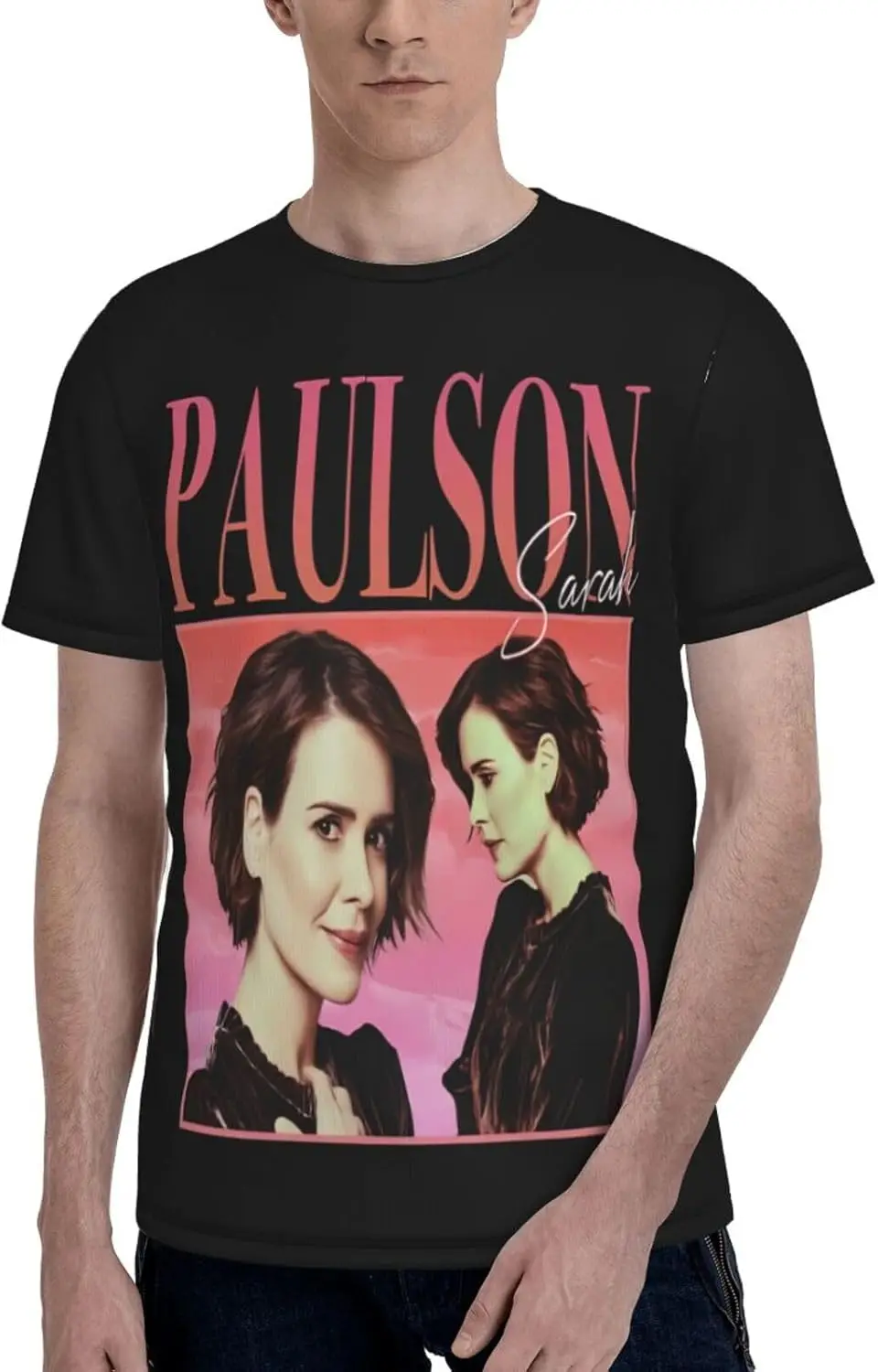 Sarah Paulson T Shirts Man'S Summer Print Short Sleeve Tee Classic O-Neck Tshirt