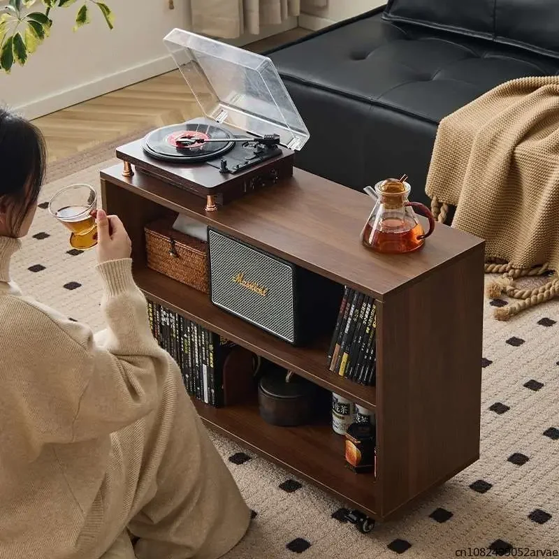 Retro Living Room Sofa Side Table, Bedroom Movable Coffee Table, Multifunctional Bookshelf Storage Cabinets, Home Furniture