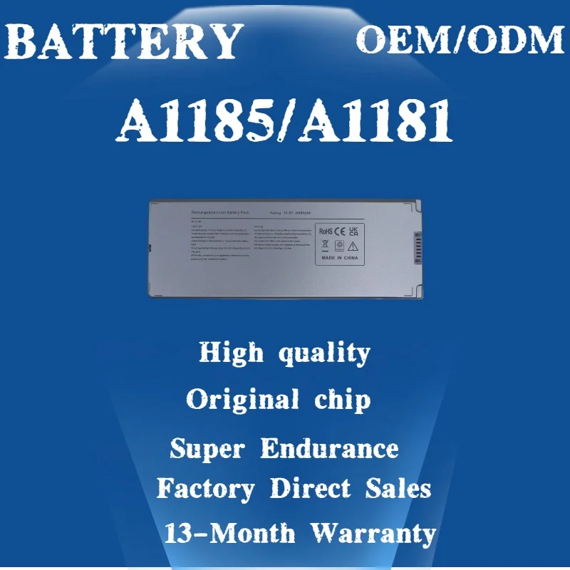 

Factory Direct Sale New A1185 A1181 MB402 MB403 Laptop Battery For Apple MacBook 13" (2006 2007 2008 2009) MA245 MA255 MA566 MA5