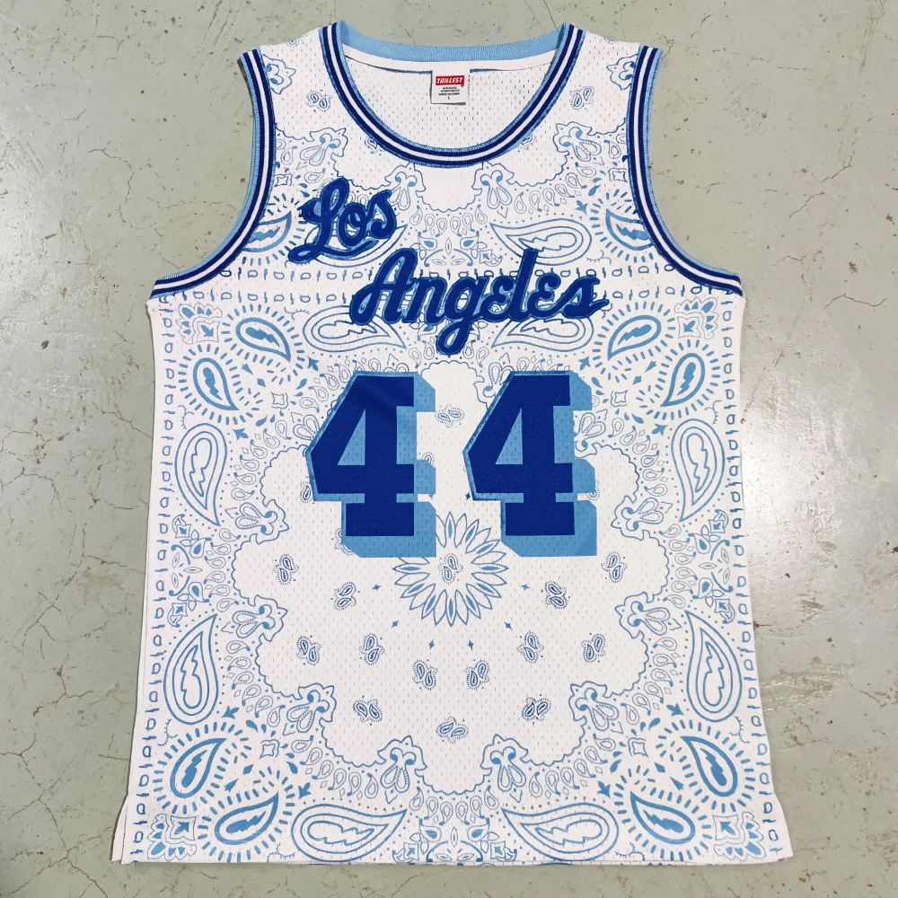 Trillest R.I.P. Los Angeles 44 Jerry West maglia pesante stampa digitale Paisley Urban Edition maglie da basket personalizzate