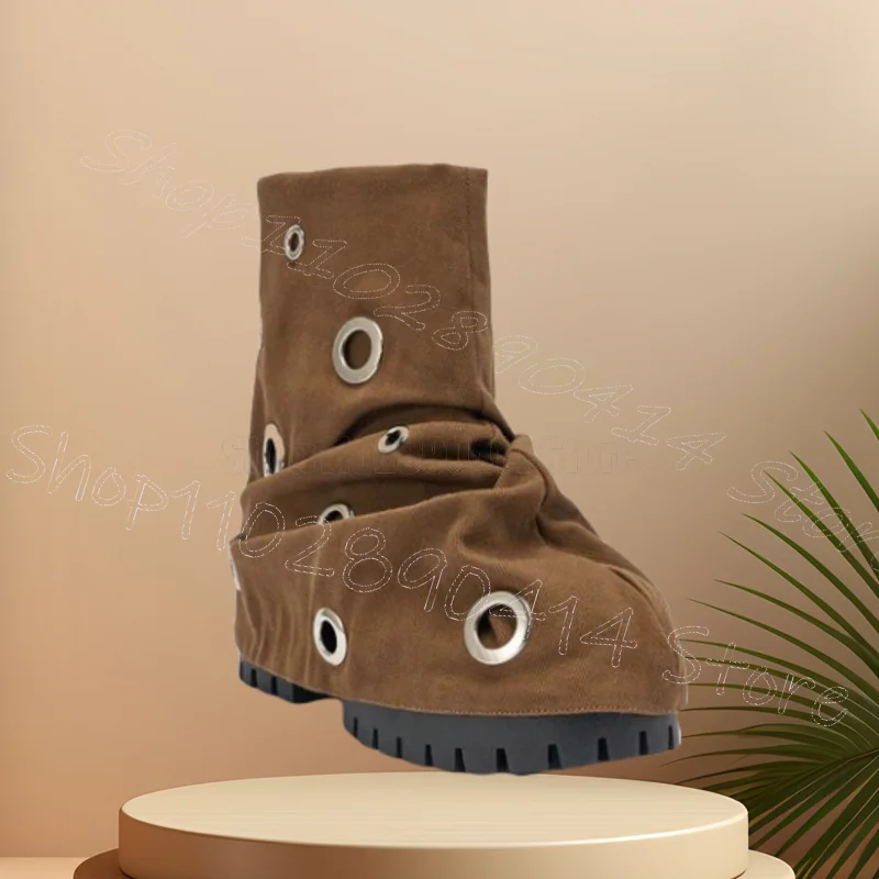 Círculo de metal preto plissado design plataforma botas deslizamento em sapatos femininos grossos saltos altos nova festa namoro 2025 zapatos para mujere